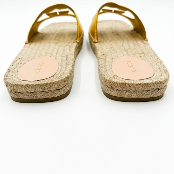 Gucci InterlockingGG Gold Leather Espadrille Sandals Slides Cutout Size 40, US 1 - Picture 10 of 13